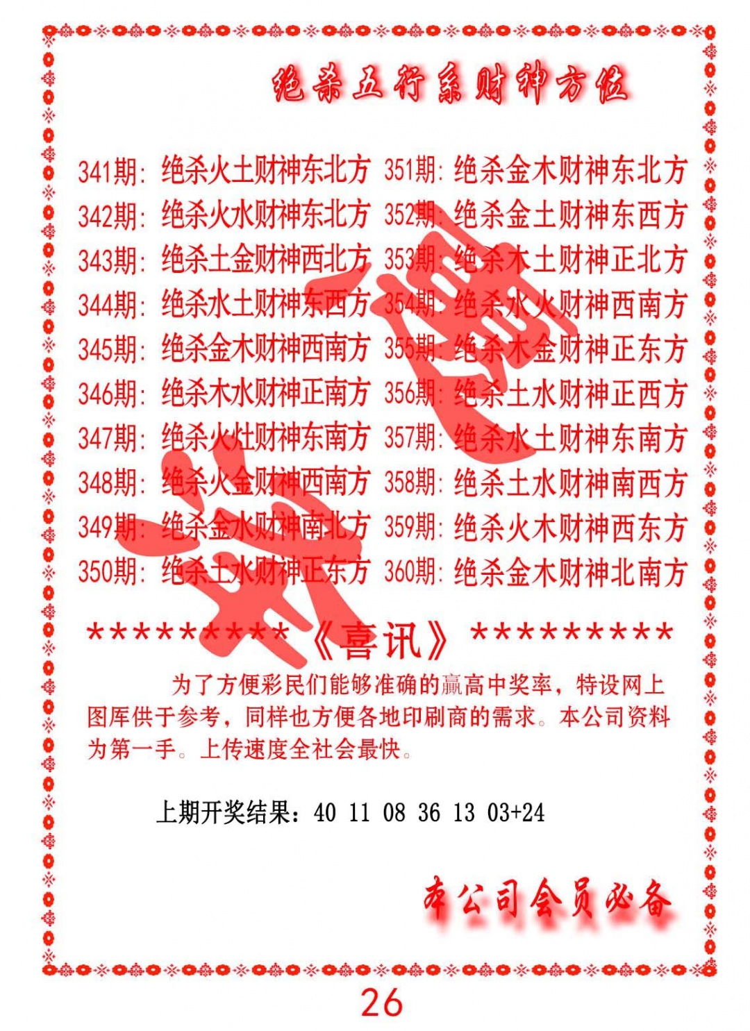 357期绝杀五行及财神方位[图]