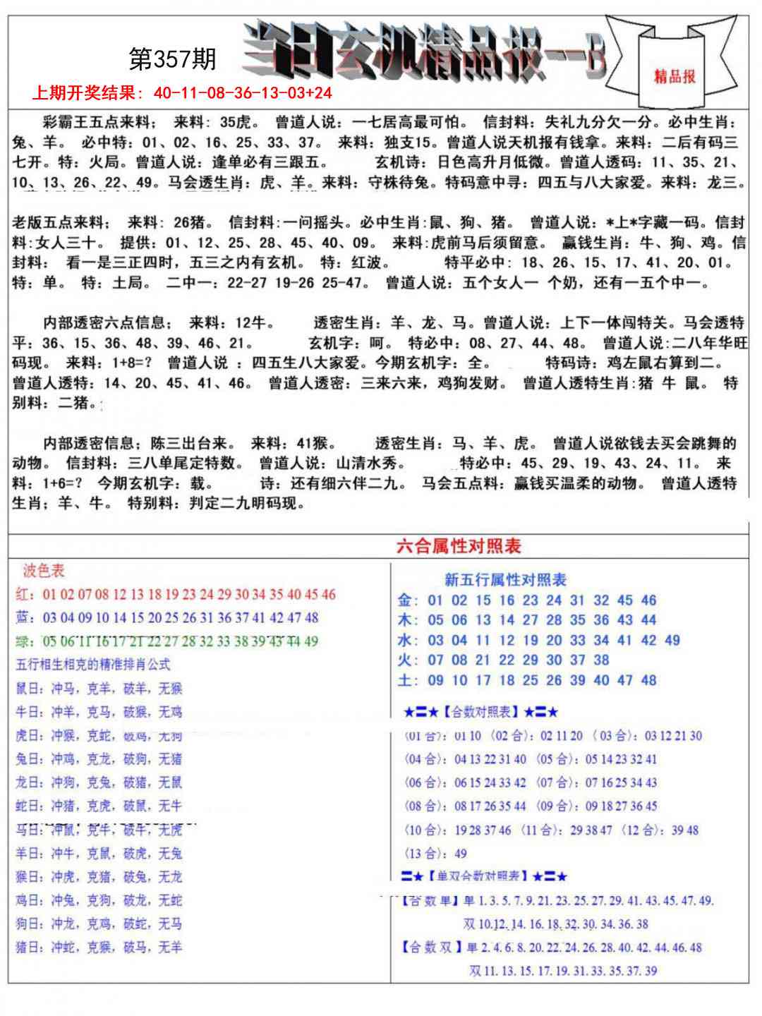 357期当日玄机精品报B[图]